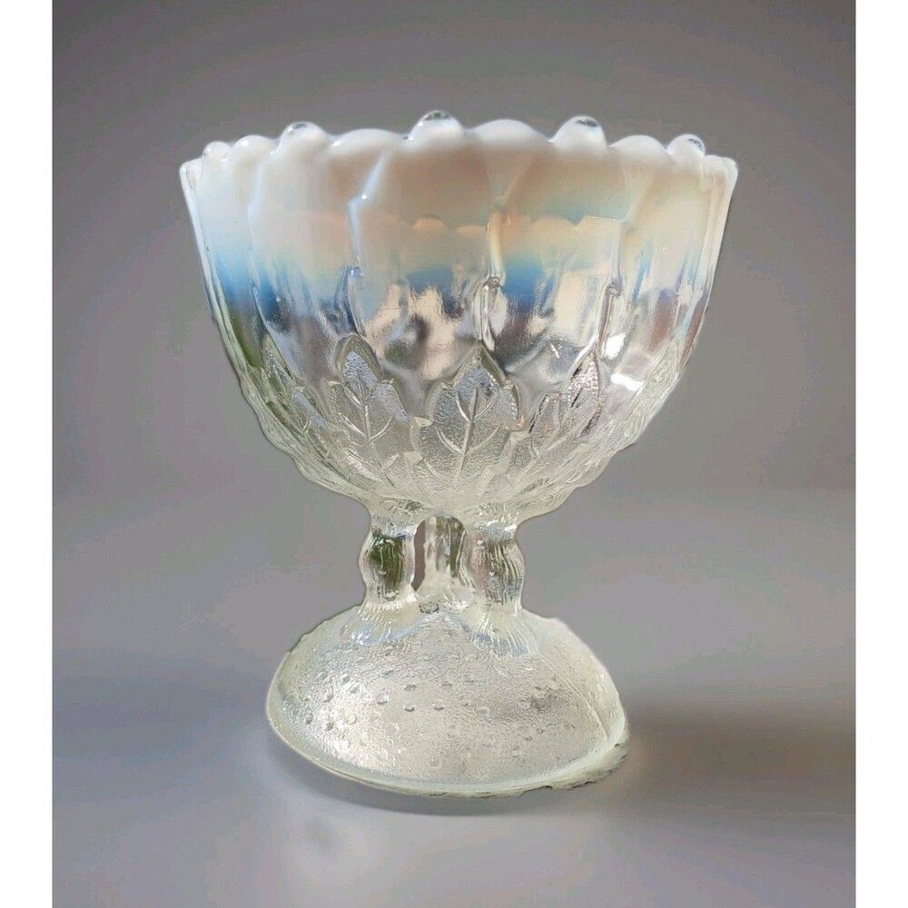 ANTIQUE 1906 NORTHWOOD GLASS HILLTOP VINES OPALESCENT COMPOTE 3 LEGGED